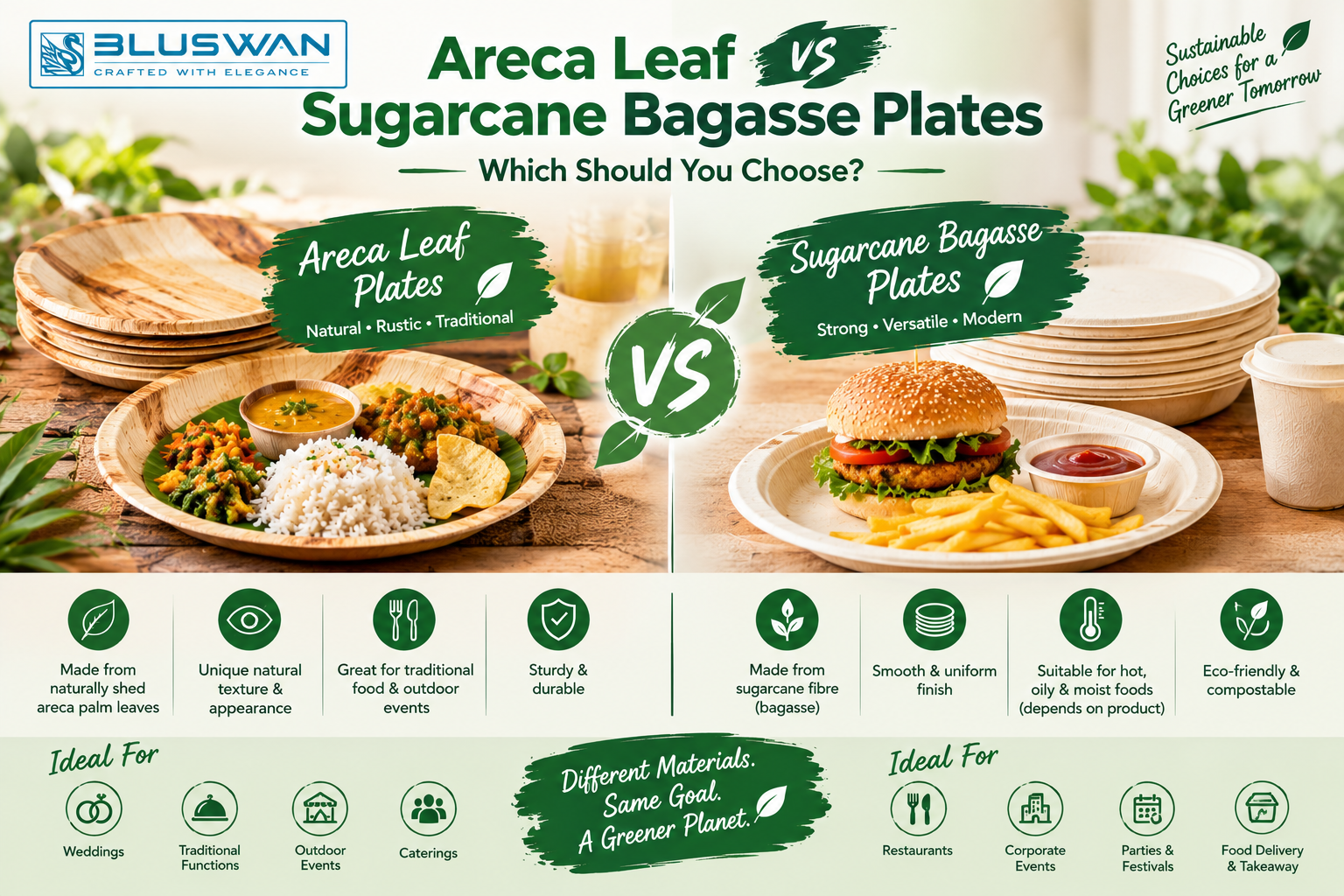Areca Leaf vs Sugarcane Bagasse Plates: Which Should You Choose?