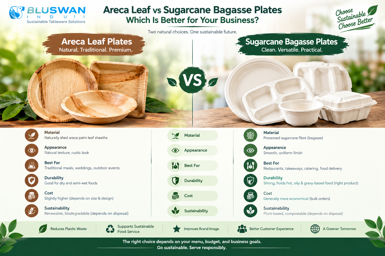 Areca Leaf vs Sugarcane Bagasse Plates: Which Is Better for Your Business?