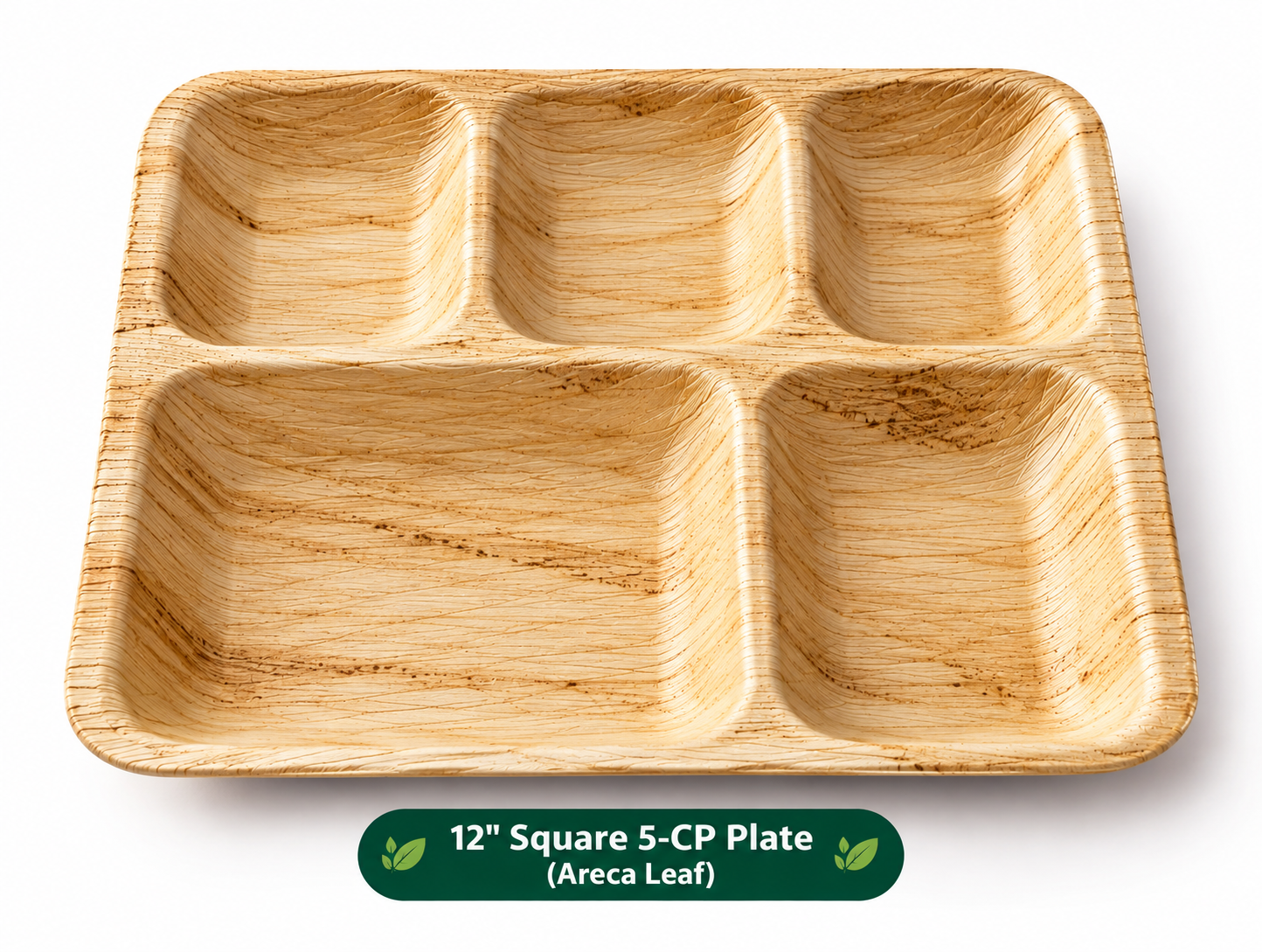 Areca Leaf 12 Inch Square 5-Compartment Plate