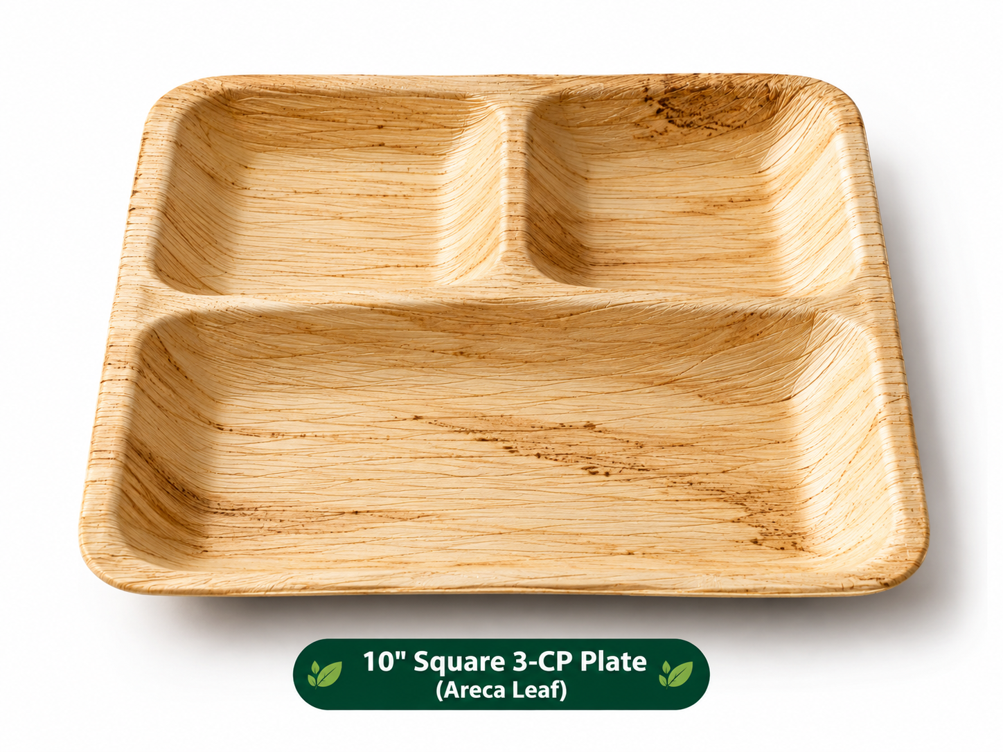 Areca Leaf 10 Inch Square 3-Compartment Plate
